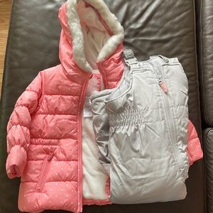 NWOT toddler snowsuit coral and grey- never worn- no tags